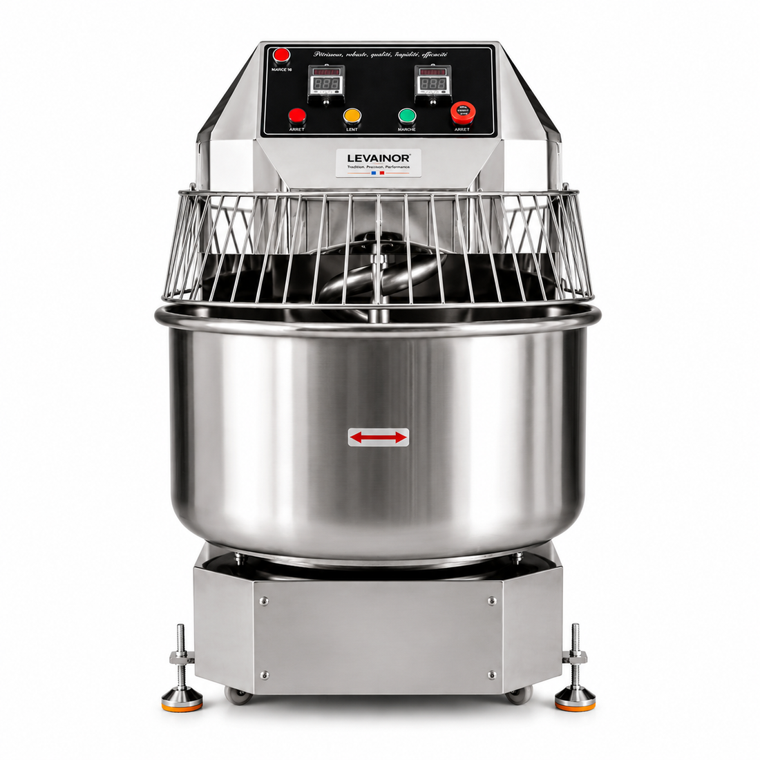 Pétrin spirale 80L professionnel gris inox de face - Levainor