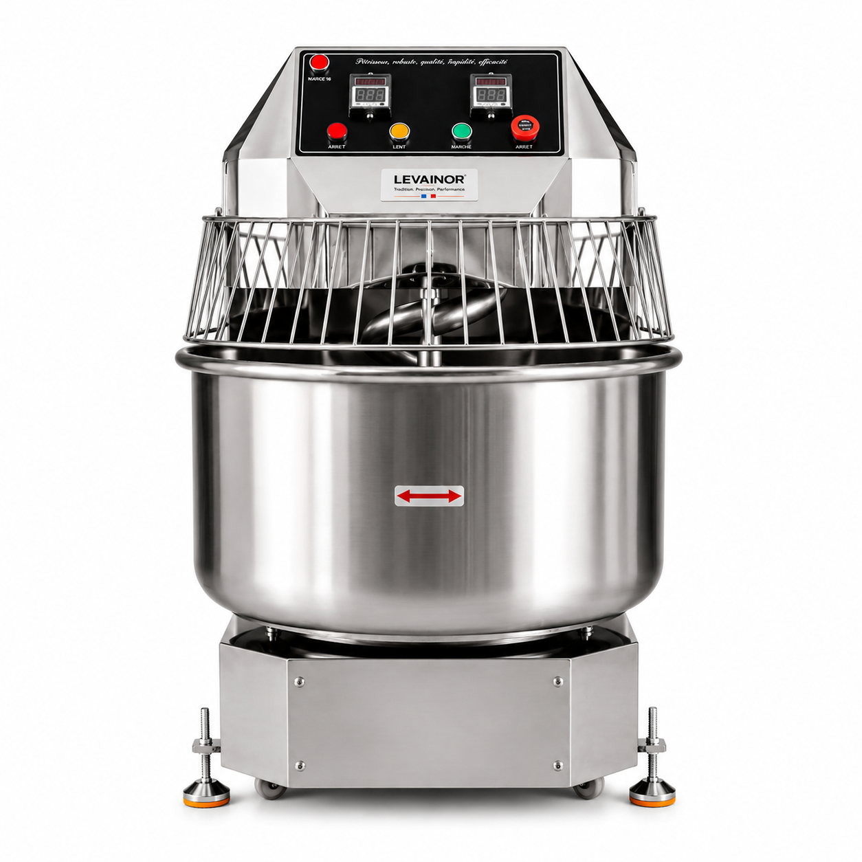 Pétrin spirale 80L professionnel gris inox de face - Levainor